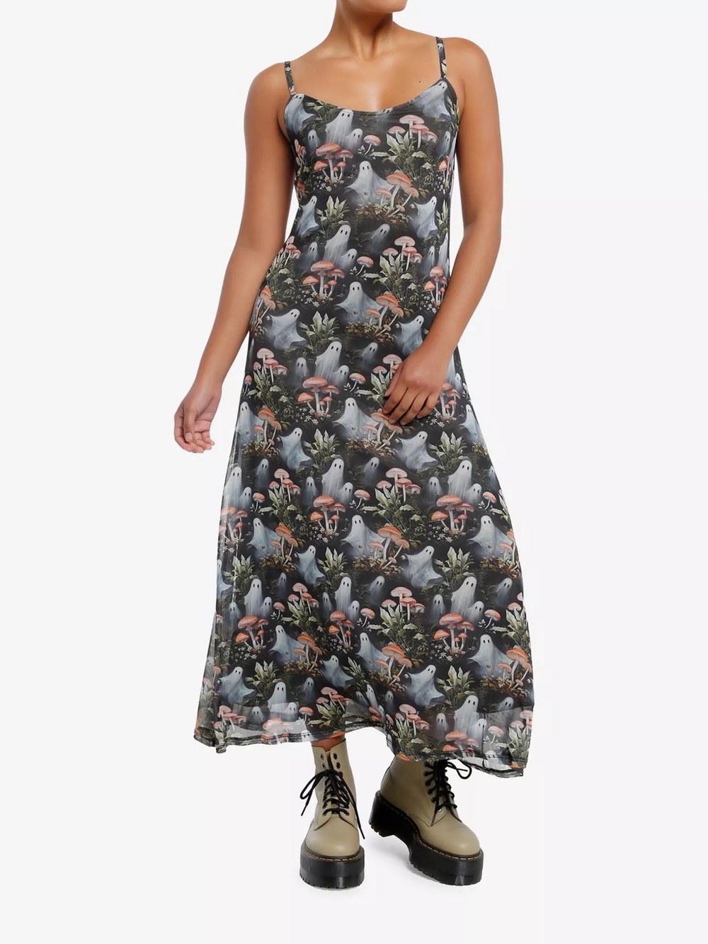 Thorn‎ & Fable Mushrooms & Ghosts Strappy Midaxi Dress Hot Topic Halloween